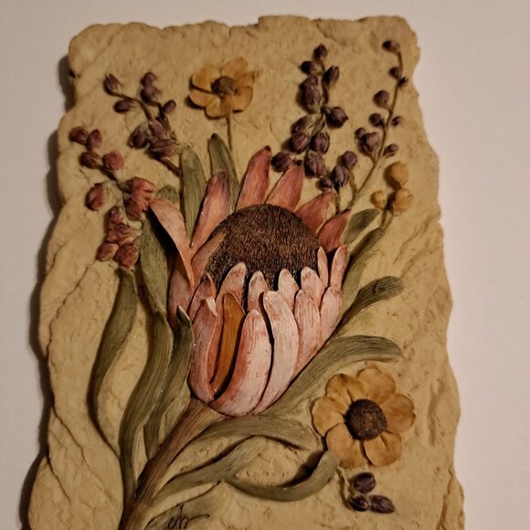 Vintage Botanical Wall Art Plaque Set Rose, Cynara, Protea Raised Floral Design - Picture 2 of 7